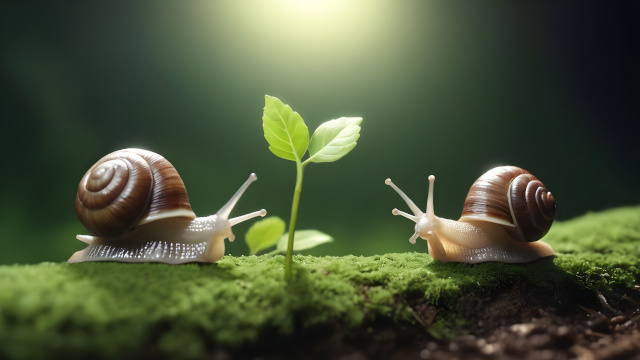 Snails approaching a tender sapling
